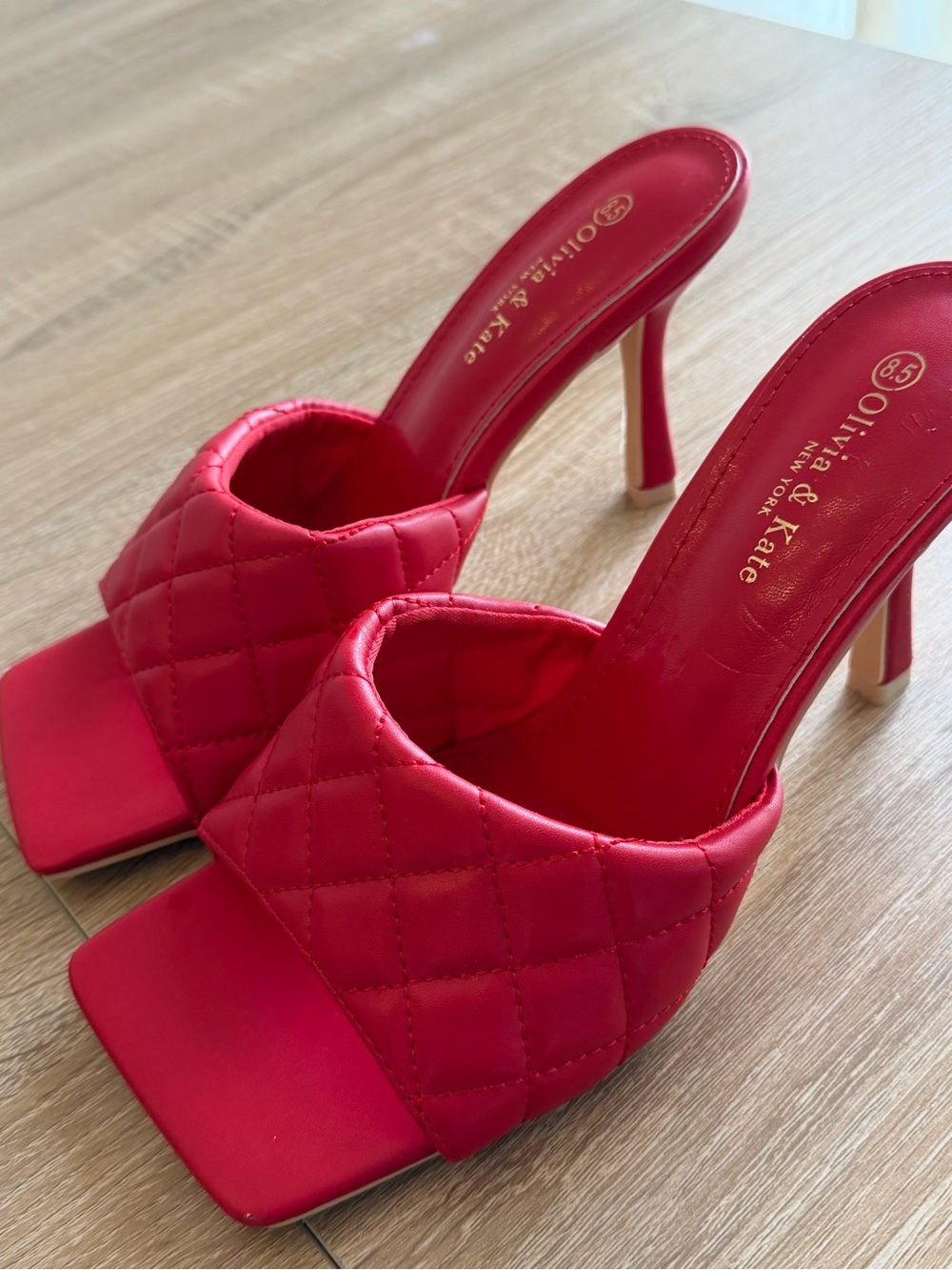 Red Quilted High Heel Slide Sandals